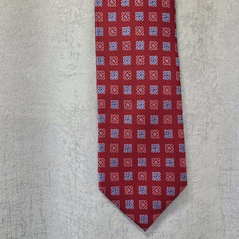 The Men's Store Silk Red and Blue Geometric‎ Tie 100% SILK VTG